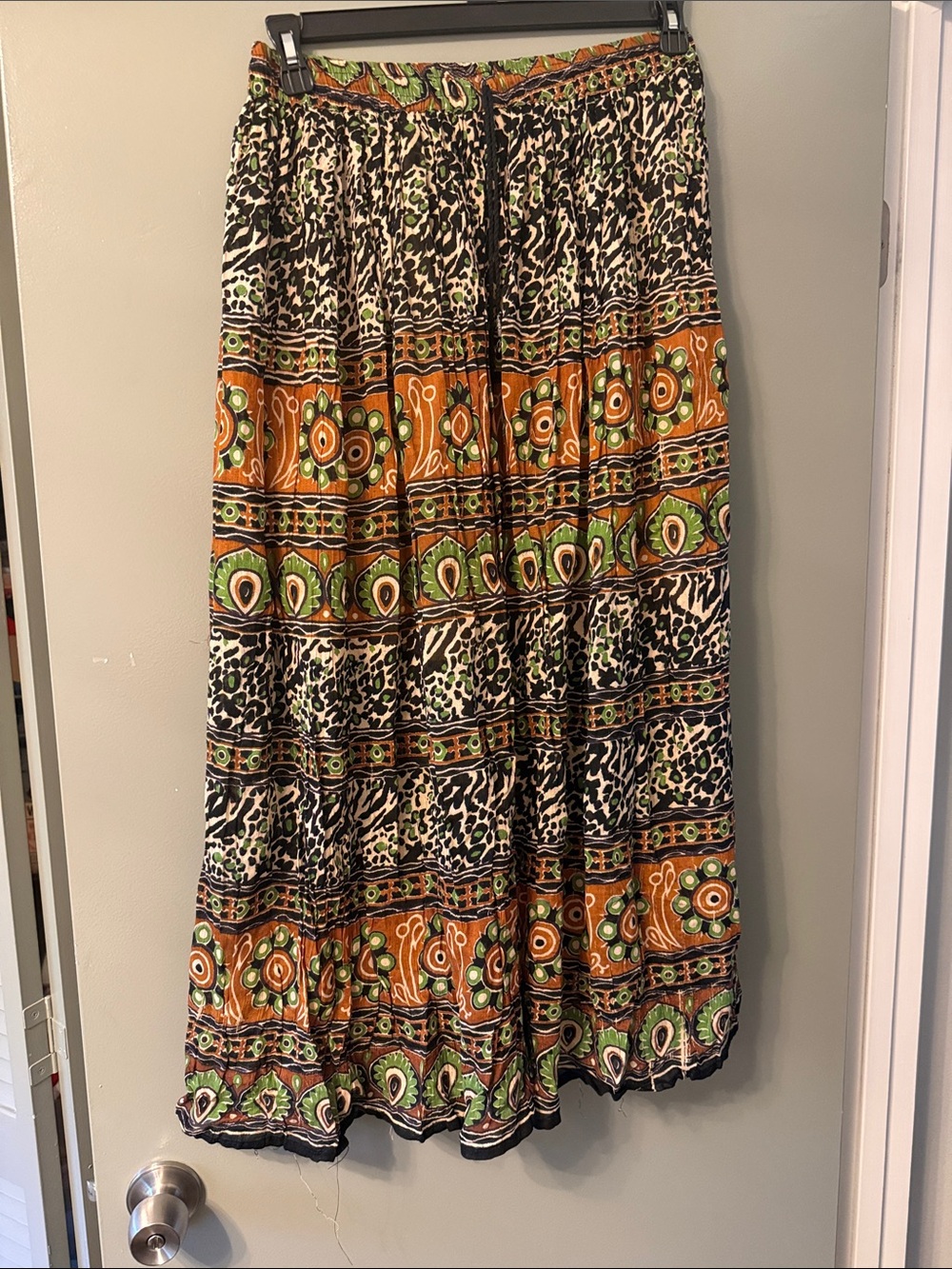 Victoria's Secret Black, Orange & Green Patterned Maxi Skirt